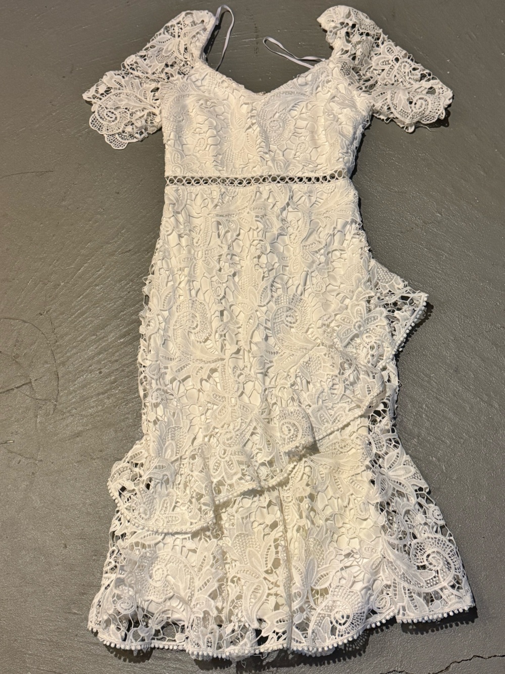 Lulu's White Lace Dress with Black Label Detail